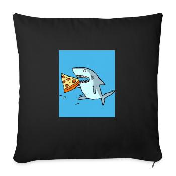 Grand requin blanc Squin mange une pizza - Housse de coussin décorative 45 x 45 cm - noir - Devant