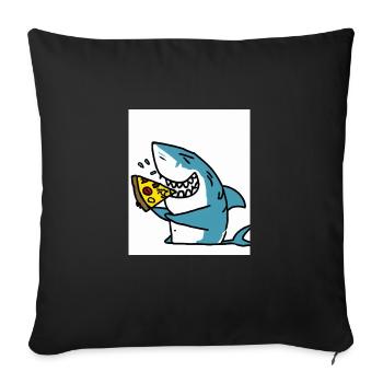 Grand requin blanc Squin mange une pizza - Housse de coussin décorative 45 x 45 cm - noir - Devant