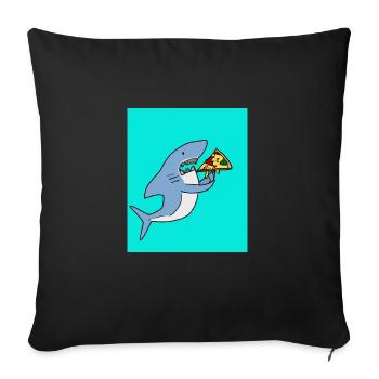 Grand requin blanc Squin mange une pizza - Housse de coussin décorative 45 x 45 cm - noir - Devant