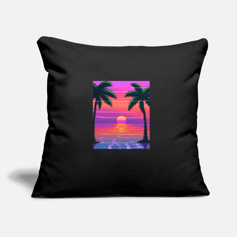 Vaporwave Sun Synthwave Sunset Palms Housse de coussin décorative 45 x 45 cm