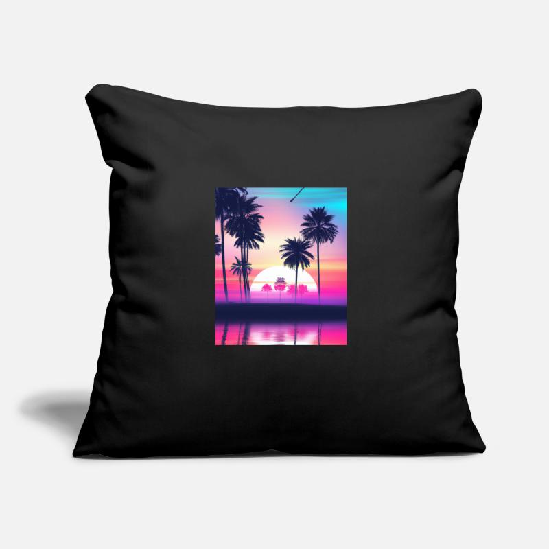 Vaporwave Sun Synthwave Sunset Palms Housse de coussin décorative 45 x 45 cm