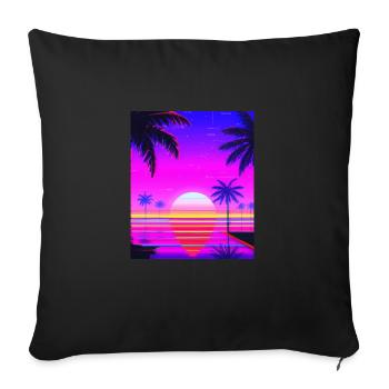 Vaporwave Sun Synthwave Sunset Palms - Sofa pillowcase 17,3'' x 17,3'' (45 x 45 cm) - black - Front