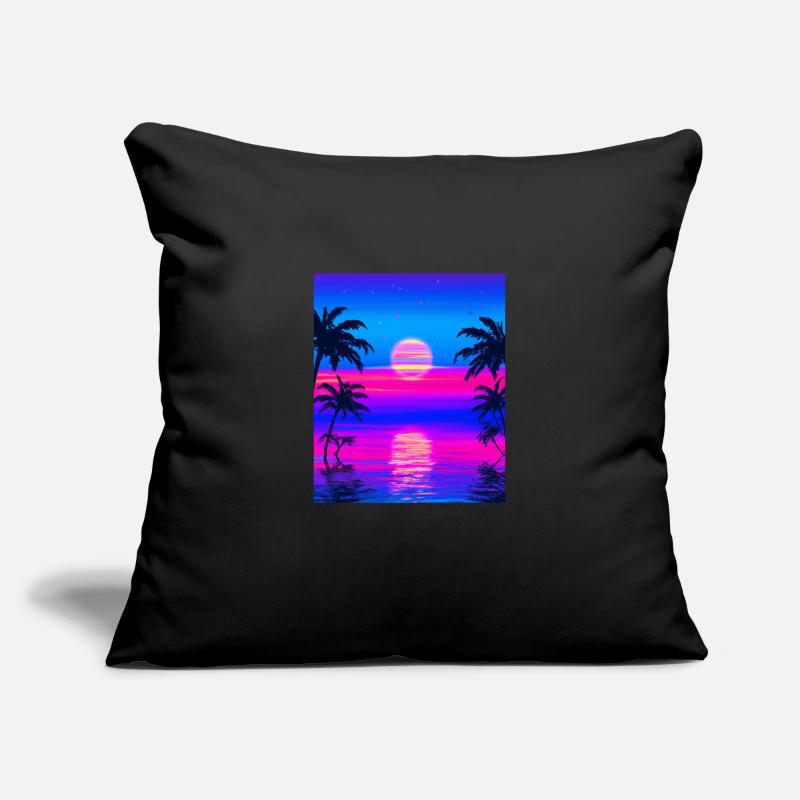 Vaporwave Sun Synthwave Sunset Palms Housse de coussin décorative 45 x 45 cm