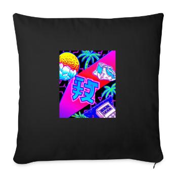 Synthwave Sun Hawaii Vaporwave Aesthetic - Sofa pillowcase 17,3'' x 17,3'' (45 x 45 cm) - black - Front