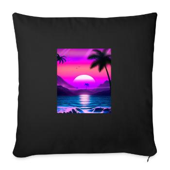Synthwave Sun Hawaii Vaporwave Aesthetic - Sofa pillowcase 17,3'' x 17,3'' (45 x 45 cm) - black - Front
