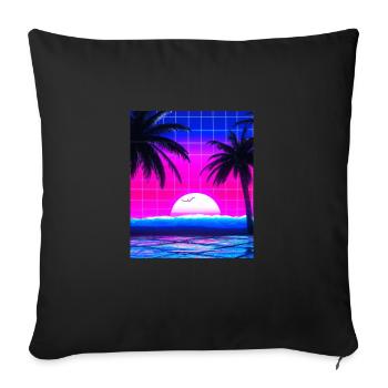 Synthwave Sun Hawaii Vaporwave Aesthetic - Sofa pillowcase 17,3'' x 17,3'' (45 x 45 cm) - black - Front