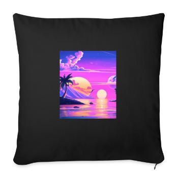 Synthwave Sun Hawaii Vaporwave Aesthetic - Sofa pillowcase 17,3'' x 17,3'' (45 x 45 cm) - black - Front