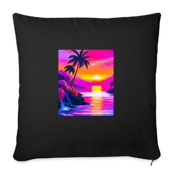 Synthwave Sun Hawaii Vaporwave Aesthetic - Sofa pillowcase 17,3'' x 17,3'' (45 x 45 cm) - black - Front
