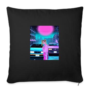 Vaporwave Esthétique Synthwave Car Anime Fille - Housse de coussin décorative 45 x 45 cm - noir - Devant