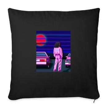 Vaporwave Esthétique Synthwave Car Anime Fille - Housse de coussin décorative 45 x 45 cm - noir - Devant
