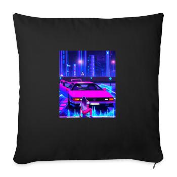 Vaporwave Esthétique Synthwave Car Anime Fille - Housse de coussin décorative 45 x 45 cm - noir - Devant