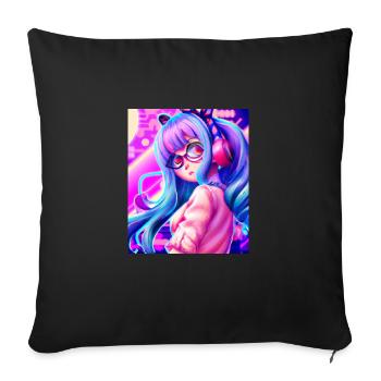 Pastel Aesthetic Nerd Anime Girl - Sofa pillowcase 17,3'' x 17,3'' (45 x 45 cm) - black - Front