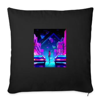 Vaporwave Esthétique Synthwave City Anime Girl - Housse de coussin décorative 45 x 45 cm - noir - Devant