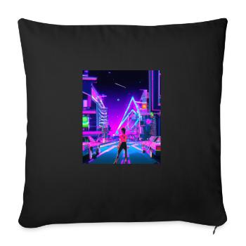 Vaporwave Esthétique Synthwave City Anime Girl - Housse de coussin décorative 45 x 45 cm - noir - Devant