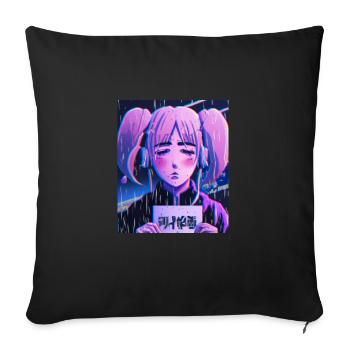 Pastel Esthétique Triste Anime Fille - Housse de coussin décorative 45 x 45 cm - noir - Devant