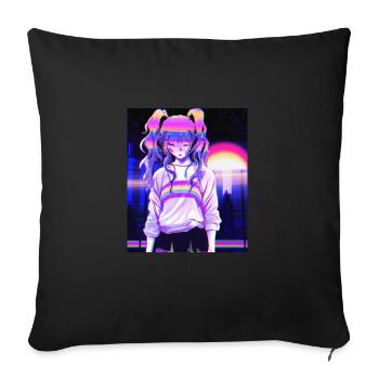 Pastel Esthétique Triste Anime Fille - Housse de coussin décorative 45 x 45 cm - noir - Devant