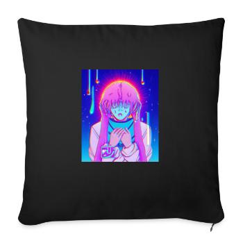 Pastel Esthétique Triste Anime Fille - Housse de coussin décorative 45 x 45 cm - noir - Devant