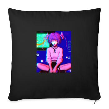 Pastel Esthétique Triste Anime Fille - Housse de coussin décorative 45 x 45 cm - noir - Devant