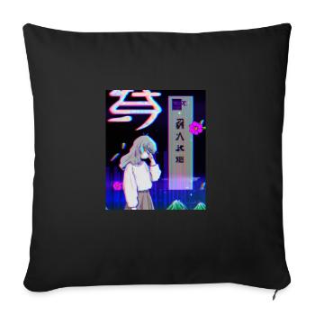 Pastel Esthétique Triste Anime Fille - Housse de coussin décorative 45 x 45 cm - noir - Devant