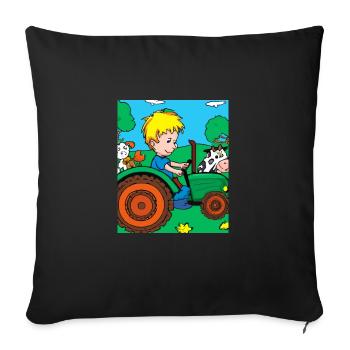 Green Tractor Birthday Farm Animals - Sofa pillowcase 17,3'' x 17,3'' (45 x 45 cm) - black - Front