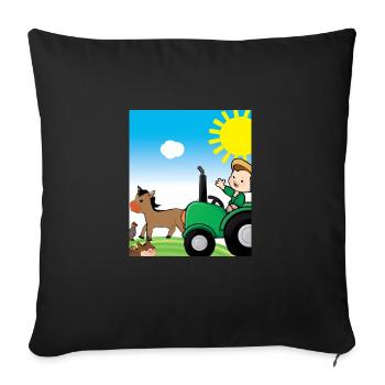 Tracteur vert anniversaire animaux de la ferme - Housse de coussin décorative 45 x 45 cm - noir - Devant