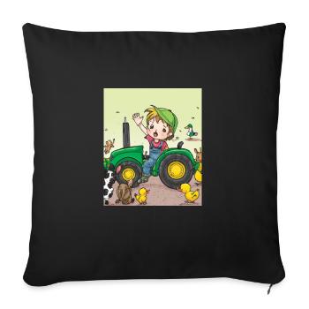 Green Tractor Birthday Anime Farm Animals - Sofa pillowcase 17,3'' x 17,3'' (45 x 45 cm) - black - Front