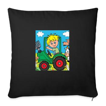 Tracteur vert anniversaire animaux de la ferme - Housse de coussin décorative 45 x 45 cm - noir - Devant