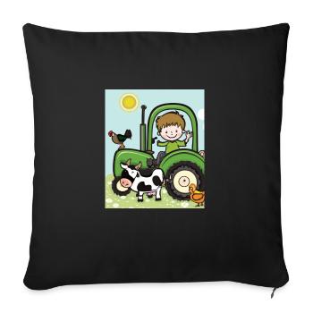 Tracteur vert anniversaire animaux de la ferme - Housse de coussin décorative 45 x 45 cm - noir - Devant