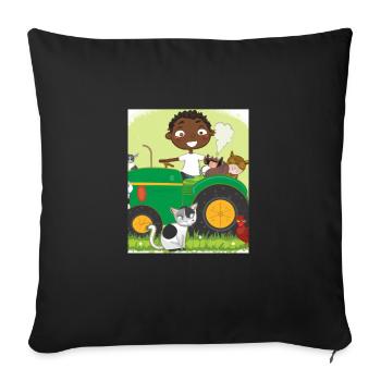 Green Tractor Birthday Farm Animals - Sofa pillowcase 17,3'' x 17,3'' (45 x 45 cm) - black - Front