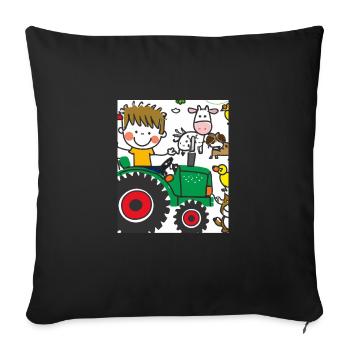Tracteur vert anniversaire animaux de la ferme - Housse de coussin décorative 45 x 45 cm - noir - Devant