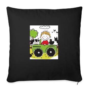 Green Tractor Birthday Farm Animals - Sofa pillowcase 17,3'' x 17,3'' (45 x 45 cm) - black - Front