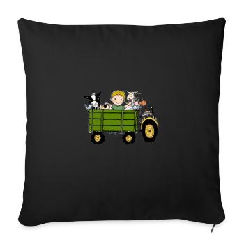 Green Tractor Birthday Farm Animals - Sofa pillowcase 17,3'' x 17,3'' (45 x 45 cm) - black - Front