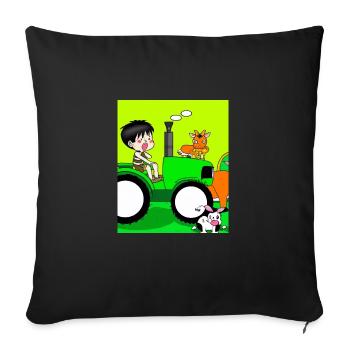 Green Tractor Birthday Farm Animals - Sofa pillowcase 17,3'' x 17,3'' (45 x 45 cm) - black - Front