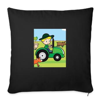 Tracteur vert anniversaire animaux de la ferme - Housse de coussin décorative 45 x 45 cm - noir - Devant