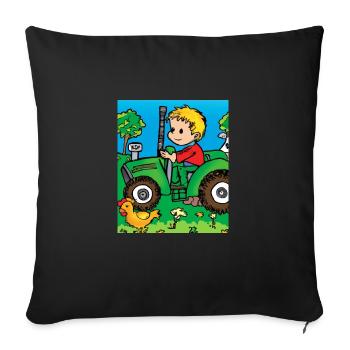 Green Tractor Birthday Farm Animals - Sofa pillowcase 17,3'' x 17,3'' (45 x 45 cm) - black - Front