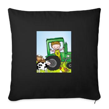 Green Tractor Birthday Farm Animals - Sofa pillowcase 17,3'' x 17,3'' (45 x 45 cm) - black - Front