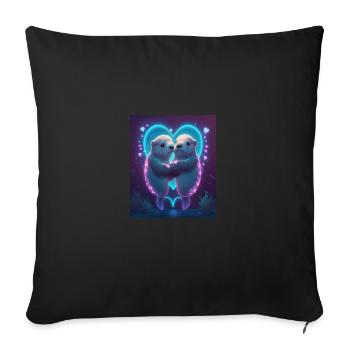 Kawaii Otter Pet Otter Couple se tenant la main - Housse de coussin décorative 45 x 45 cm - noir - Devant
