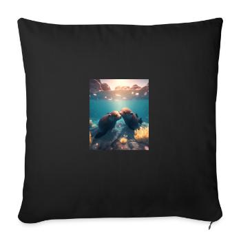 Mignon amoureux de la loutre Sweet Sea Otter Couple - Housse de coussin décorative 45 x 45 cm - noir - Devant