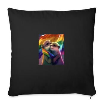 Étreinte Loutre tenant LGBT Flaglet Loutre LGBT - Housse de coussin décorative 45 x 45 cm - noir - Devant