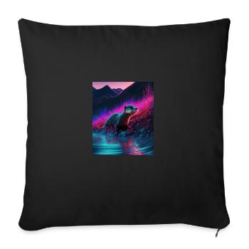 Cool Sea Otter Design Synthwave Wandering Otter - Sofa pillowcase 17,3'' x 17,3'' (45 x 45 cm) - black - Front