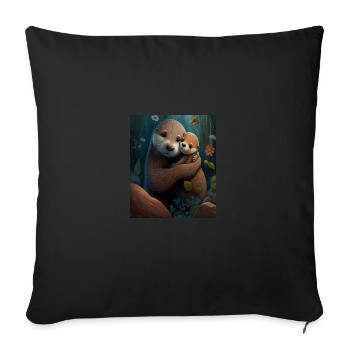 Mignon bébé loutre Amour de la mère Bébé Loutre - Housse de coussin décorative 45 x 45 cm - noir - Devant