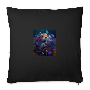 Mignon bébé loutre Amour de la mère Bébé Loutre - Housse de coussin décorative 45 x 45 cm - noir - Devant