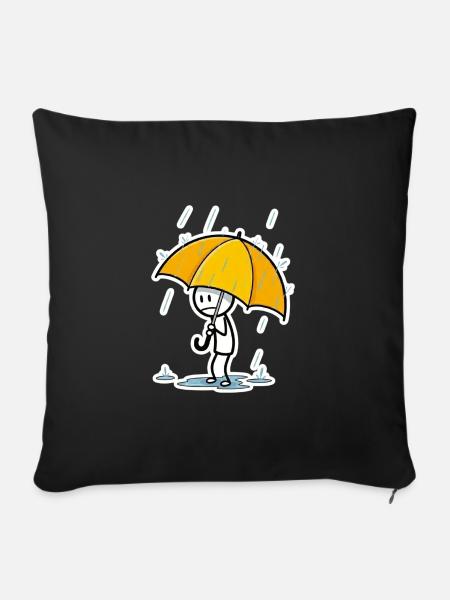 Gelber Regenschirm im Regen – Minimalstil - Sofakissenbezug 45 x 45 cm - Schwarz