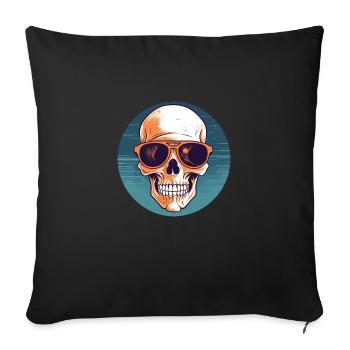 Schädel mit Sonnenbrille, Totenkopf, Skelett - Sofakissenbezug 45 x 45 cm - Schwarz - Vorne