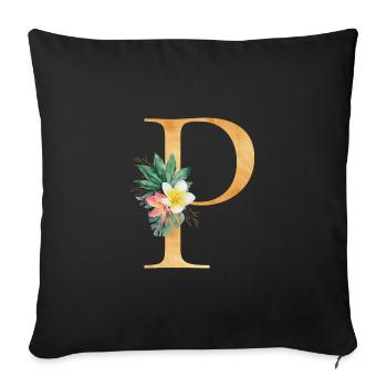 Monogramme personnalisable P Botanique tropicale - Housse de coussin décorative 45 x 45 cm - noir - Devant