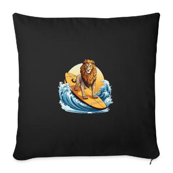 Surfing Lion au coucher du soleil, Aventureux - Housse de coussin décorative 45 x 45 cm - noir - Devant