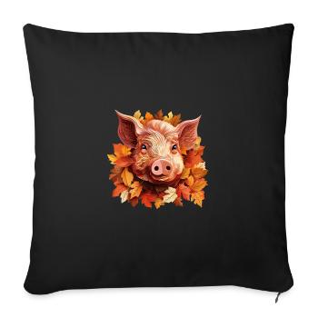 Pig face in colorful autumn leaves - Sofa pillowcase 17,3'' x 17,3'' (45 x 45 cm) - black - Front