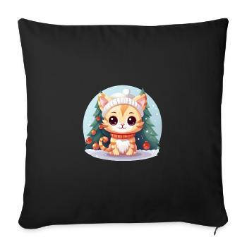 Winter Christmas cat: Under the Christmas tree - Sofa pillowcase 17,3'' x 17,3'' (45 x 45 cm) - black - Front