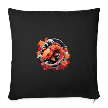 Poisson koï d’automne au coucher du soleil - Housse de coussin décorative 45 x 45 cm - noir - Devant