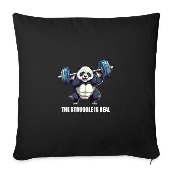 Panda Hantel Workout the struggle is real - Sofakissenbezug 45 x 45 cm - Schwarz - Vorne